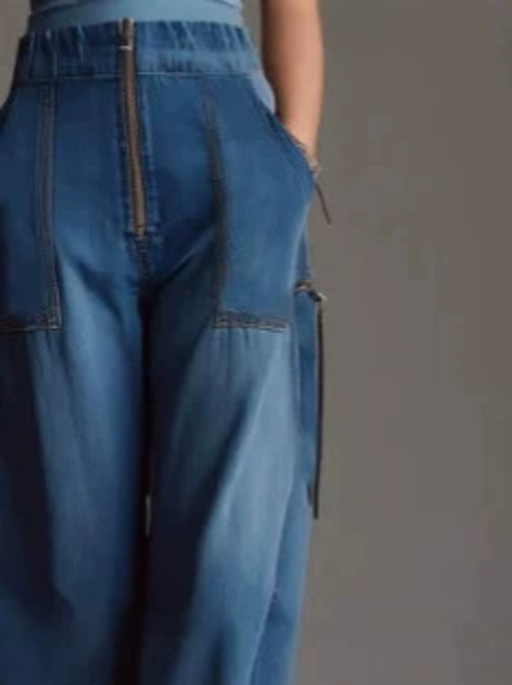 H&M Stylish Casual Blue Denim Zip Front Jumpsuit